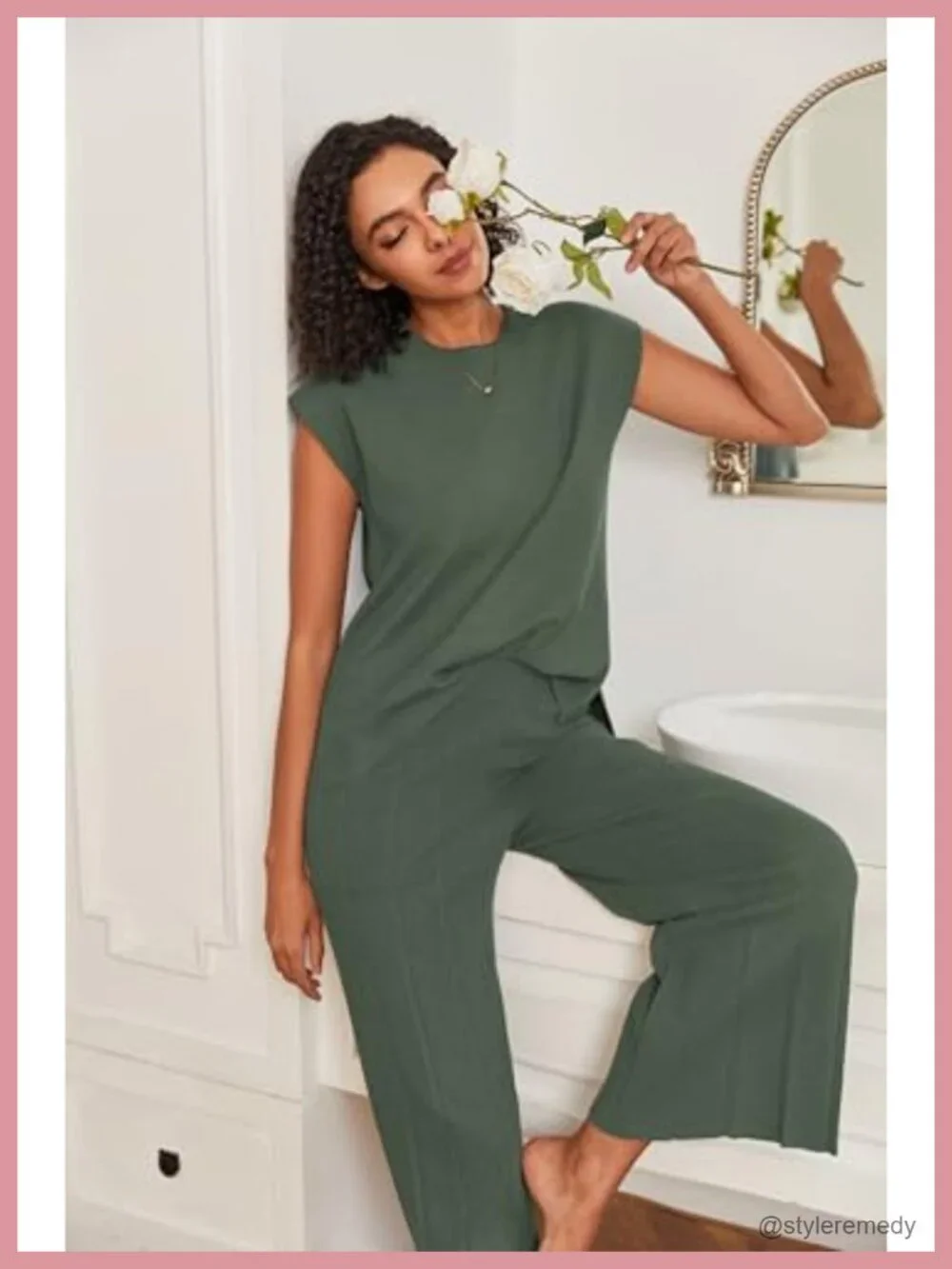 Women's Lounge Sets Two Piece Knit Wide Leg Pleated Pants Sweater Set